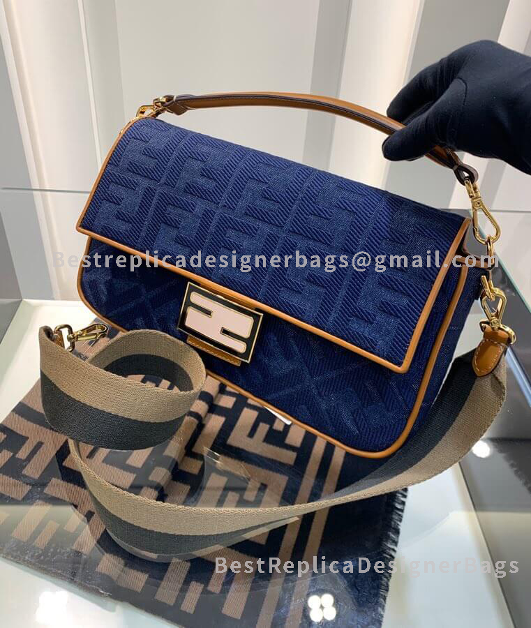 Fendi Baguette Large Blue denim Bag GHW 0159L